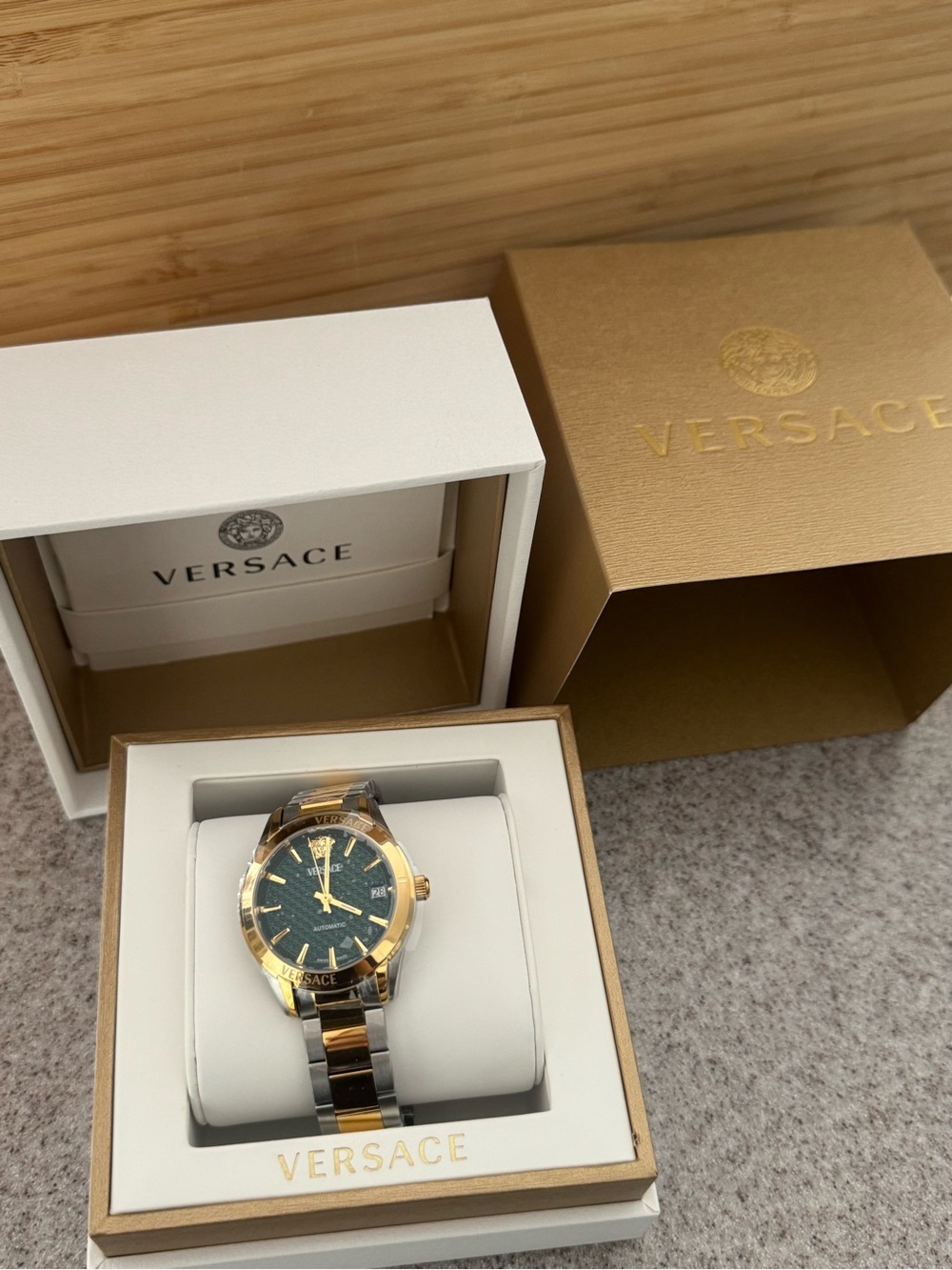Versace Two-Tone Gold & Silver Watch with Green Dial